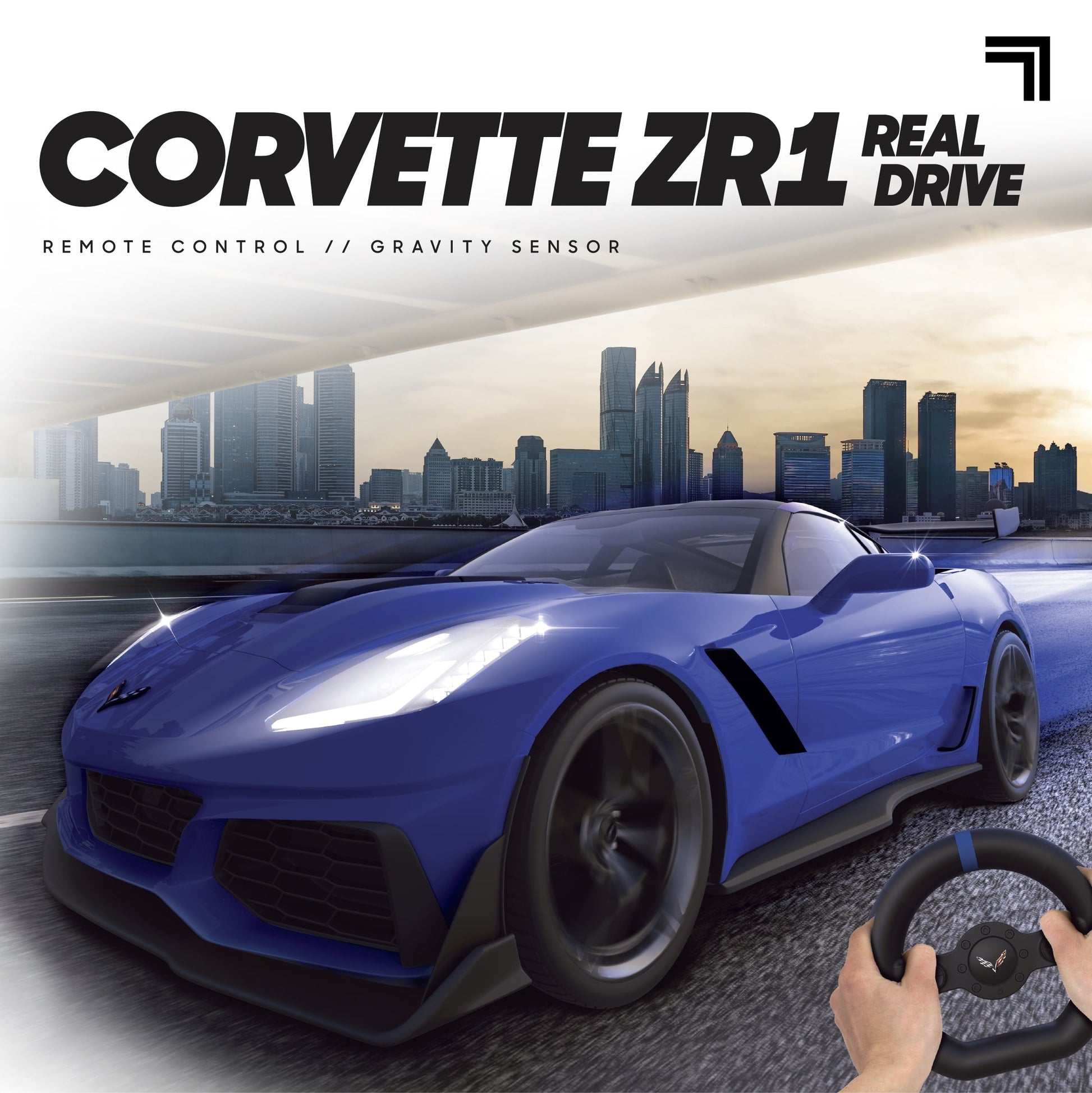 Sharper Image RC Chevrolet Corvette ZR1, 2.4 GHz Remote Control Sports Car with Gravity Sensor Steering, 1:16 Scale Model with LED Lights