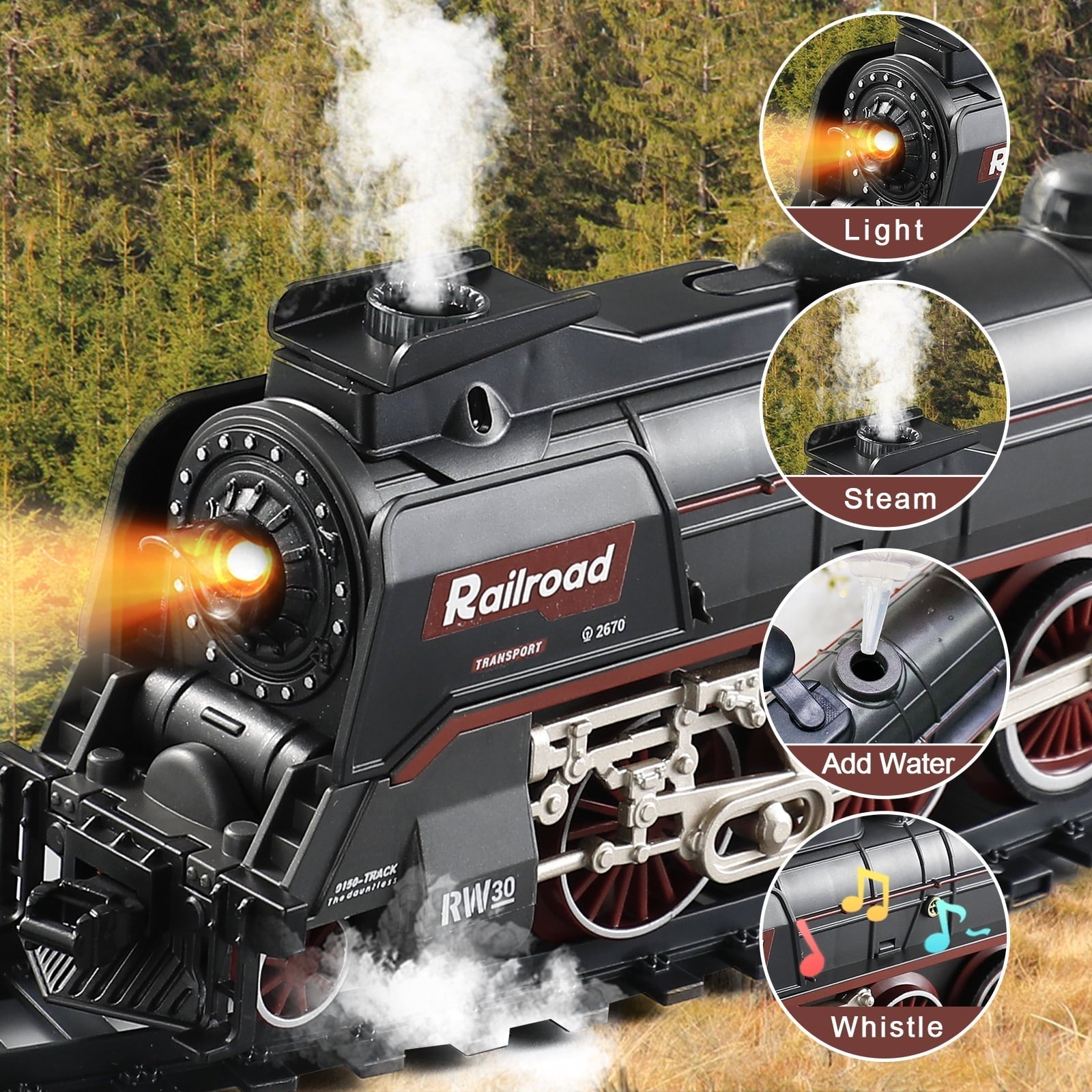 PayUSD Train Set Train Toys for Boys with Smokes Lights and Sound Toy Electric Train Set for Under Christmas Tree Toddler Model Trains for Kids Christmas Toys Gifts