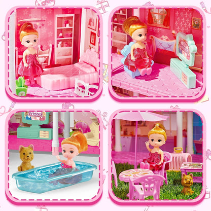 HopeRock Dollhouse Kit for Girls, 218PCS Building Toys for Girls Ages 3-6 Years, Birthday Christmas Pretend Play Gift for Little Girl.