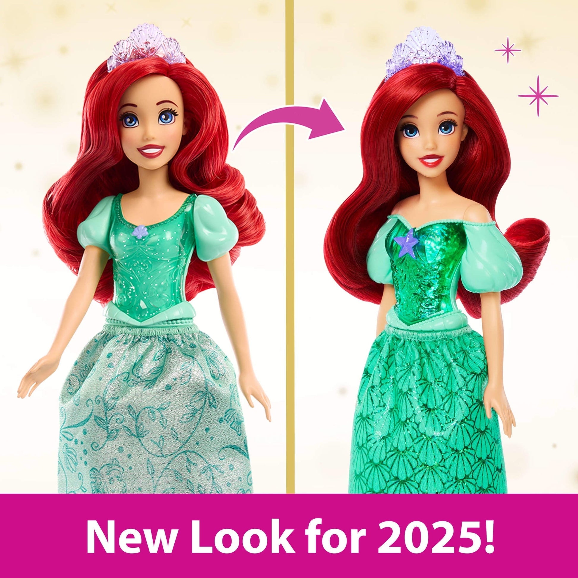 Disney Princess Ariel Fashion Doll with Red Hair, Blue Eyes & Tiara Accessory, Sparkling Look