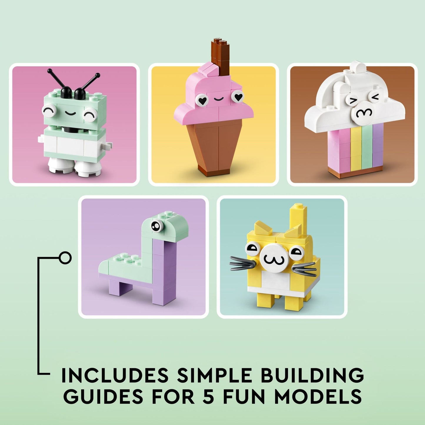 LEGO Classic Creative Pastel Fun Bricks Box 11028, Building Toys for Kids, Girls, Boys ages 5 Plus with Models; Ice Cream, Dinosaur, Cat \u0026 More, Creative Learning Gift