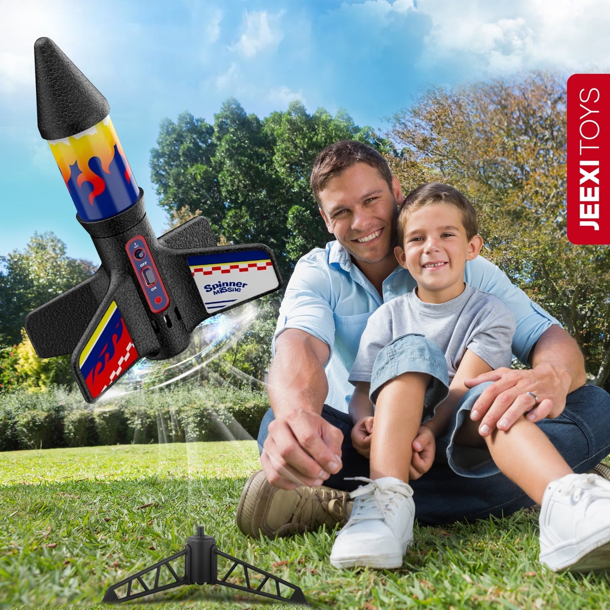 JEEXI Rocket Launcher for Kids – Electric Flying Toy with Motorized Rocket & Parachute, STEM Fun, Launches Up to 150ft, Great Birthday Gift