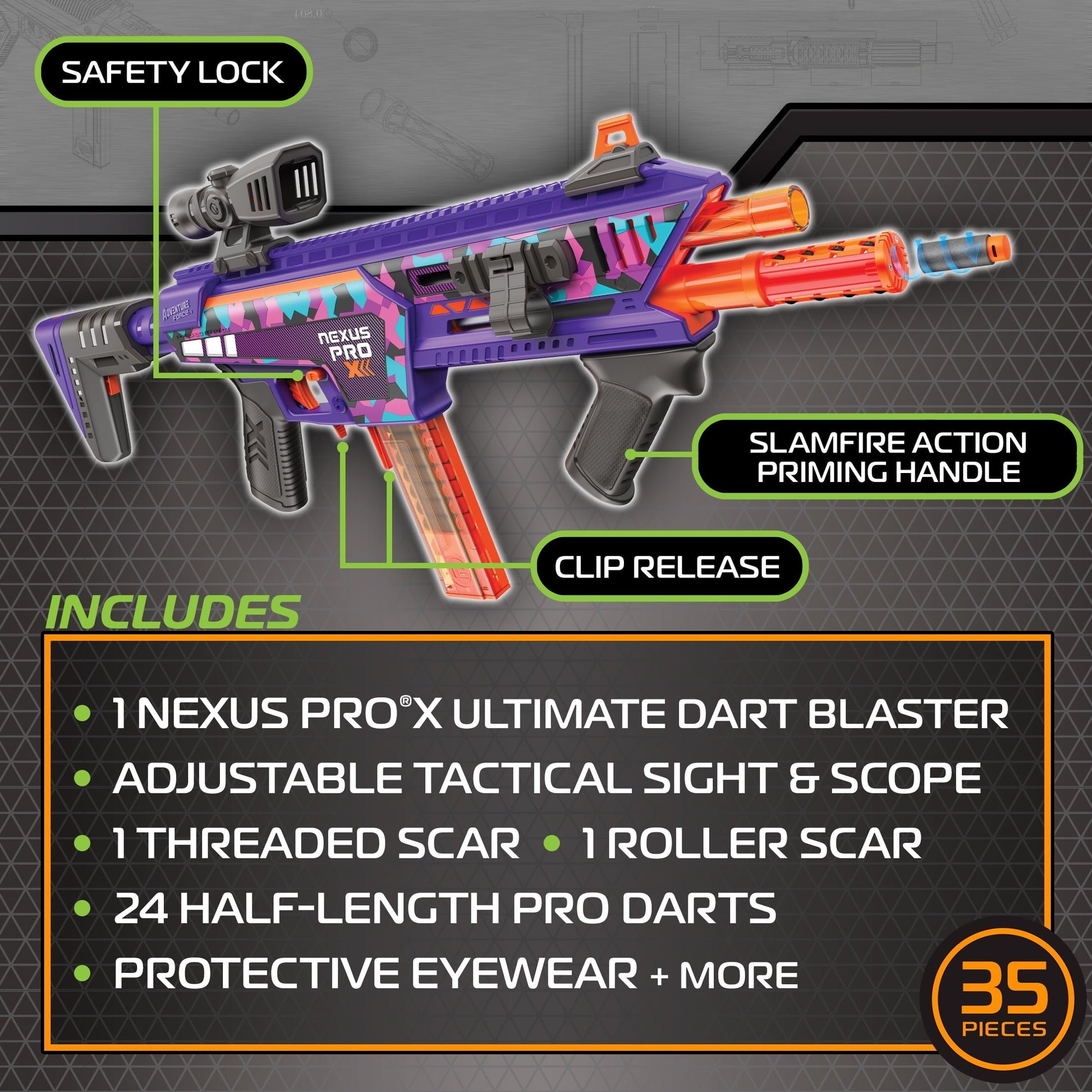 Adventure Force Tactical Strike Nexus Pro X Ultimate Half-Length Pro Foam Dart Blaster, up to 200 ft with Accuracy Booster and Protective Eyewear, 14+