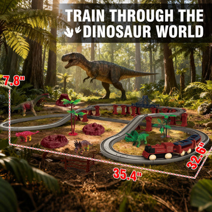 Dinosaur Train Set - Electric Train Toys For Kids With Dinosaur Figures & Play Mat, Large Train Track With Bridge, Toy Model Train For Toddlers