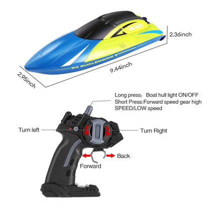Anpro RC Boat for Pools and Lakes, 2.4G High Speed Waterproof Remote Control Boat with 2 Rechargeable Batteries, Racing Boats for Kids & Adults, Gifts for Boys Girls, Blue