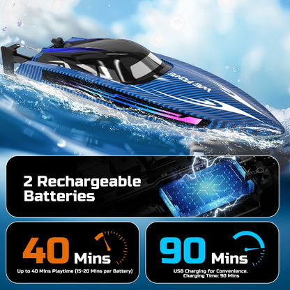 Remote Control Boat for Adults and Kids, WeFone WF17 RC Speed Boat, Summer Toys, 2 Batteries, Blue