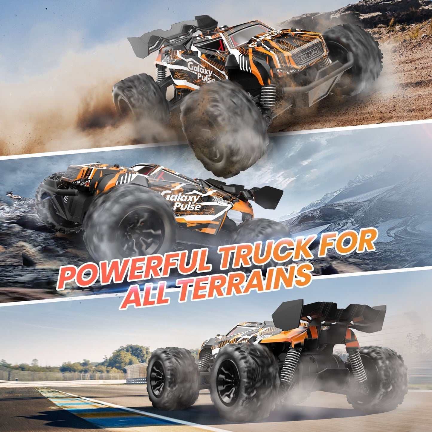 JoyStone Remote Control Car, 1:18 Remote Control Monster Truck All-Terrain 2.4GHz RC Cars W/ 2 Batteries for Kids Toys Gift, Black & Orange