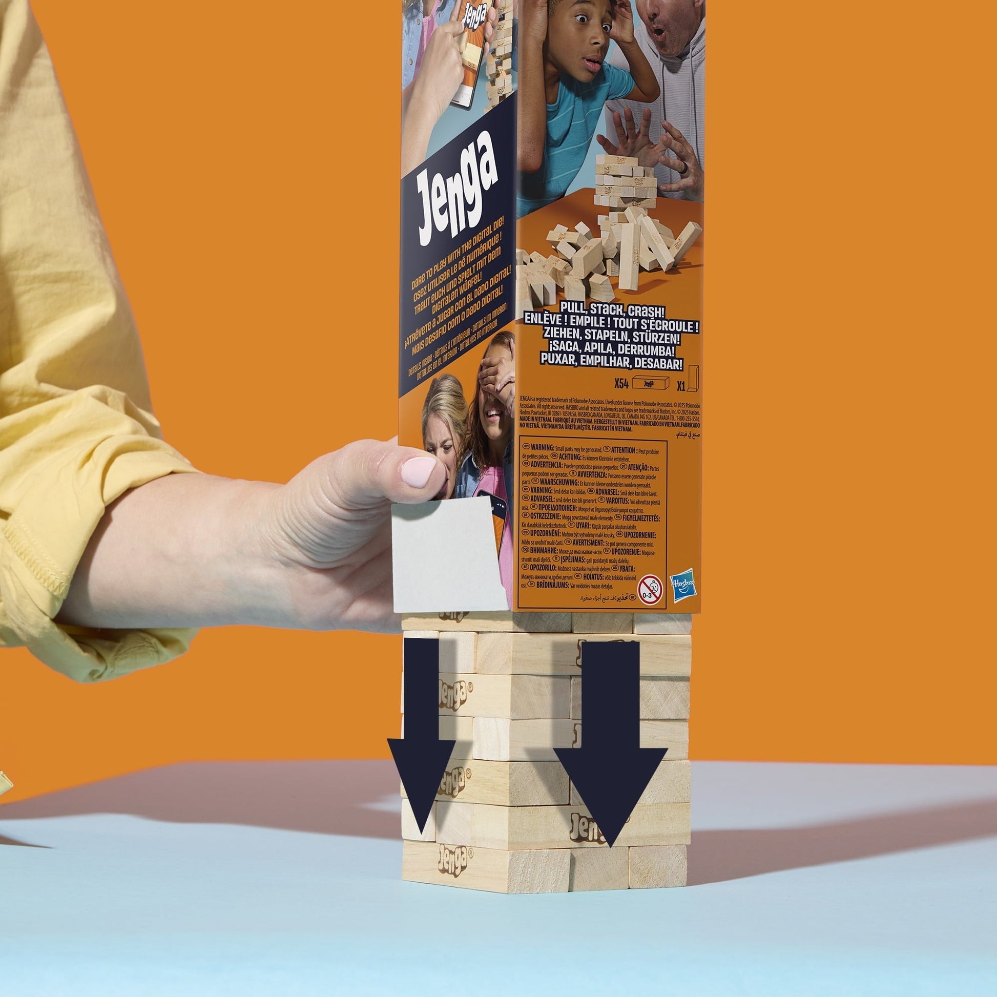 Official Hasbro Games Jenga Game with Digital Die, Wood Block Party Game, Family Games, Holiday Gifts for Kids, 6 and Up