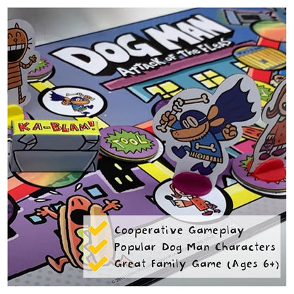 University Games | Dog Man Attack of The FLEAS Cooperative Board Game Based On The Popular Dog Man Book Series by DAV Pilkey for 2 to 6 Players Ages 6 and Up