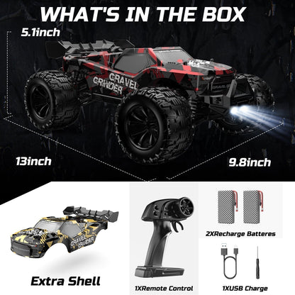 JoyStone 1:10 Large Scale RC Car, 35+MPH Fast Remote Control Car with Lights, 4WD Off-Road Monster Crawler Truck Toy for Adults Boys with 2 Batteries