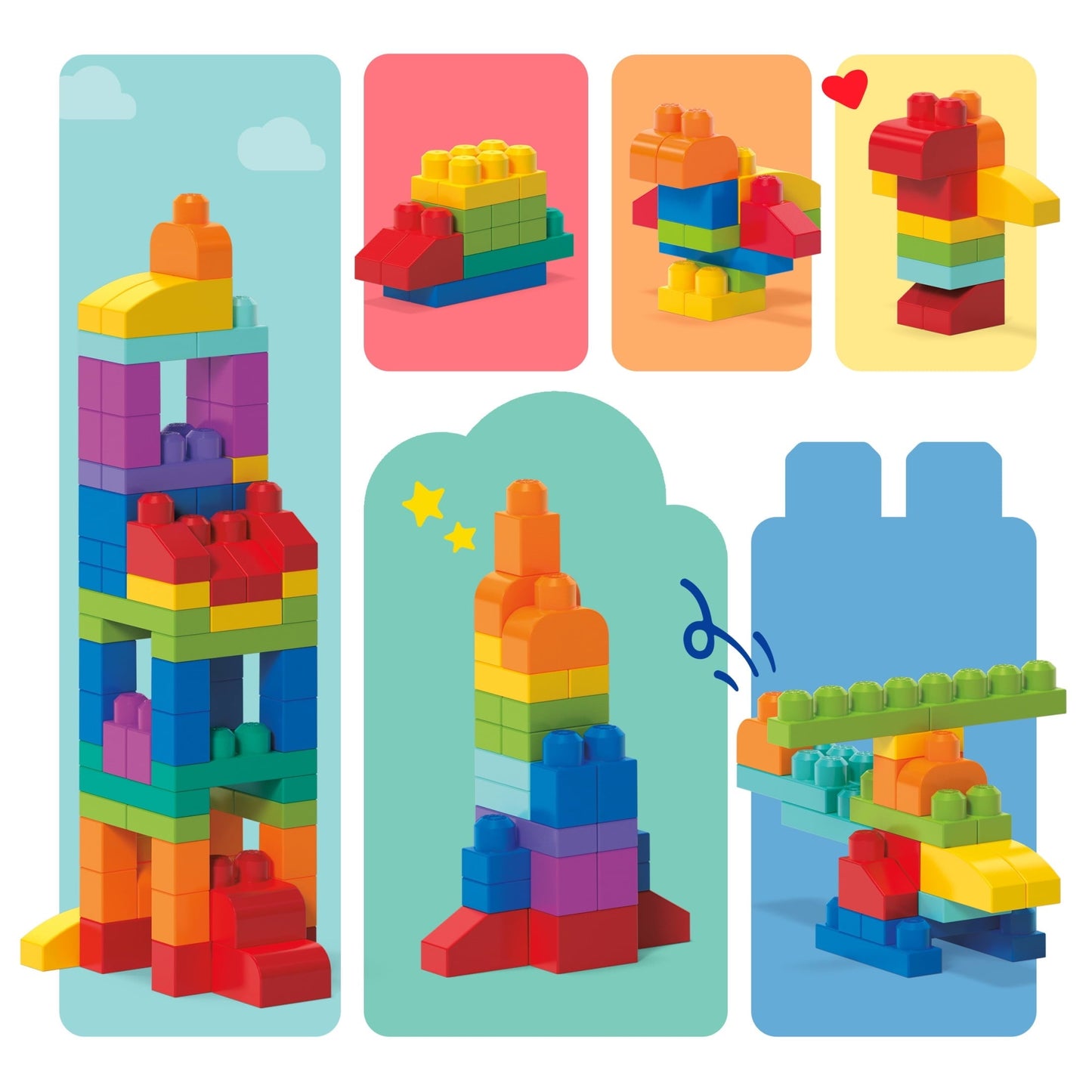MEGA BLOKS Fisher-Price Toy Blocks Blue Big Building Bag with Storage (80 Pieces) for Toddler