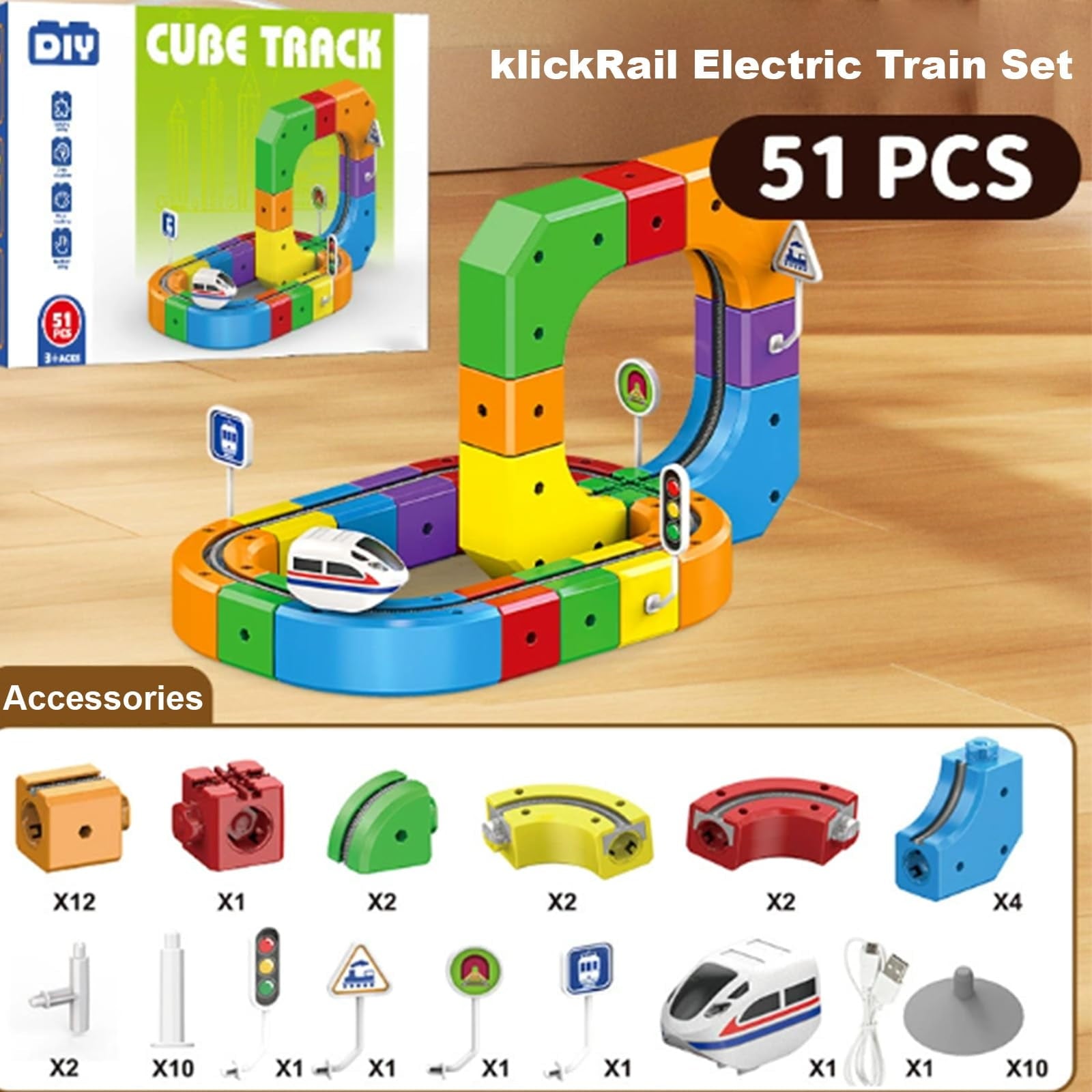 KlickRail Electric Train Set - Electric Magnetic Train Track Building Set - Modular 3D Clip Design with Motorized Car for Gravity Defying Routes and Creative Layouts