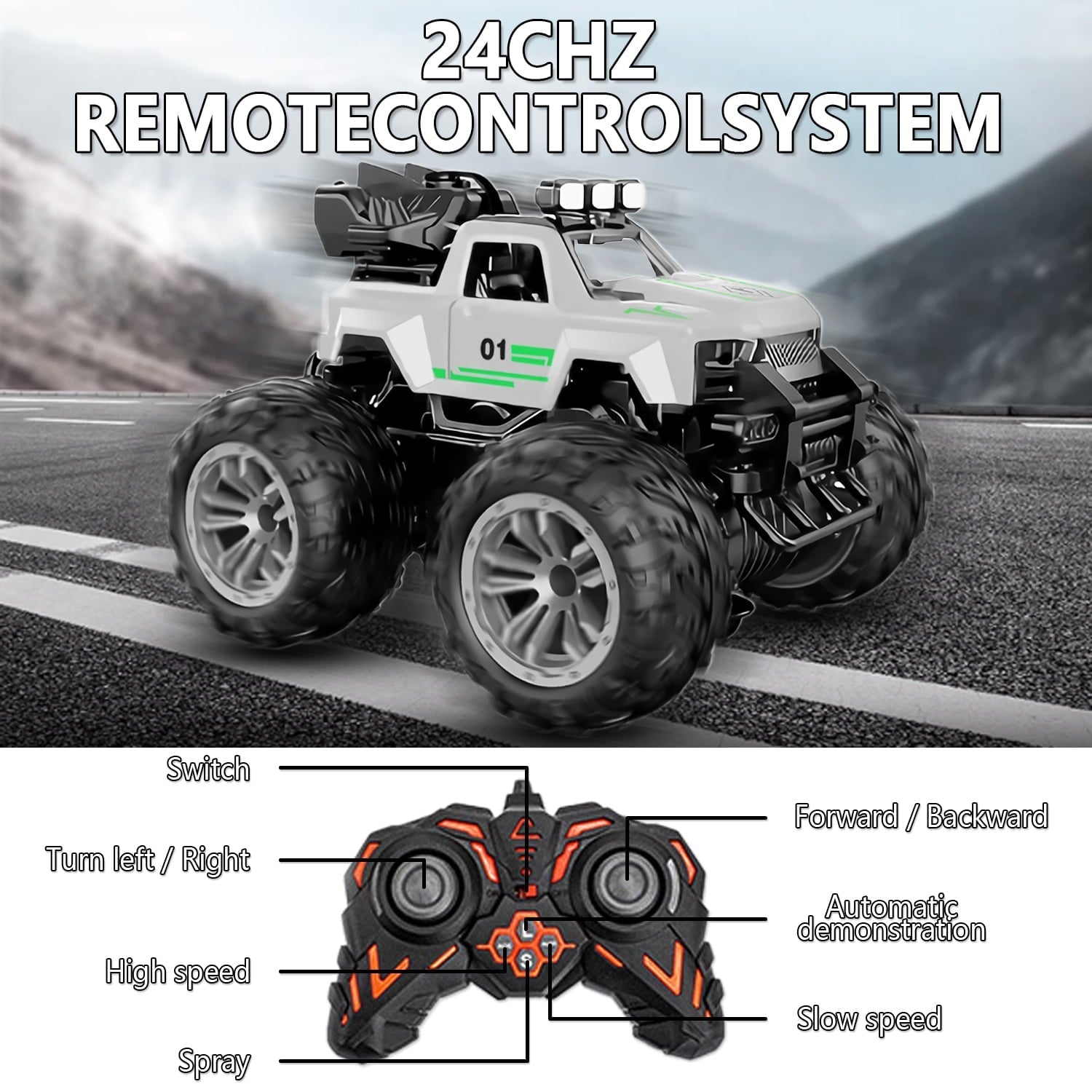 HNH Remote Control Car, 1:18 All Terrain RC Cars, 15Km/h with LedLight and Two Rechargeable Batteries, Off Road Racing Car Toys for Kids, Silver