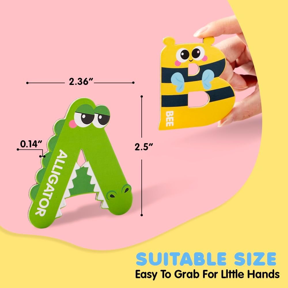 Joyfy 26 Pcs Large Size Magnetic Letters Cute Fridge Magnets for Toddlers & Preschool Kids, Animal Alphabet Learning Toys, ABC Spelling Educational Magnetic Toys