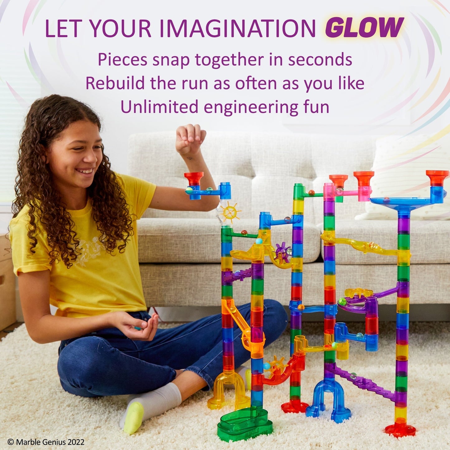 Hinzonek 113PCS kid Marble Run Race Coaster Set, Marble Run Railway Toys Construction Toys Building Blocks Set Marble Run Race Coaster Maze Toys for Kids,Gift for Boys Girls