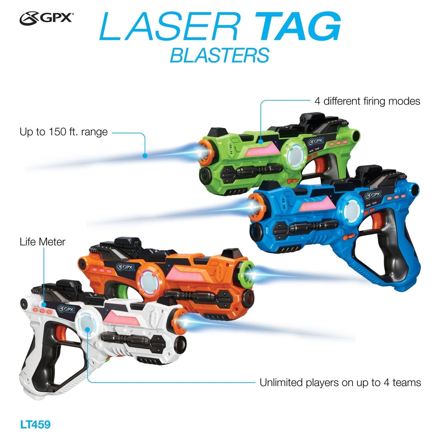 GPX Laser Tag Set of 4 Blasters and 4 Vests