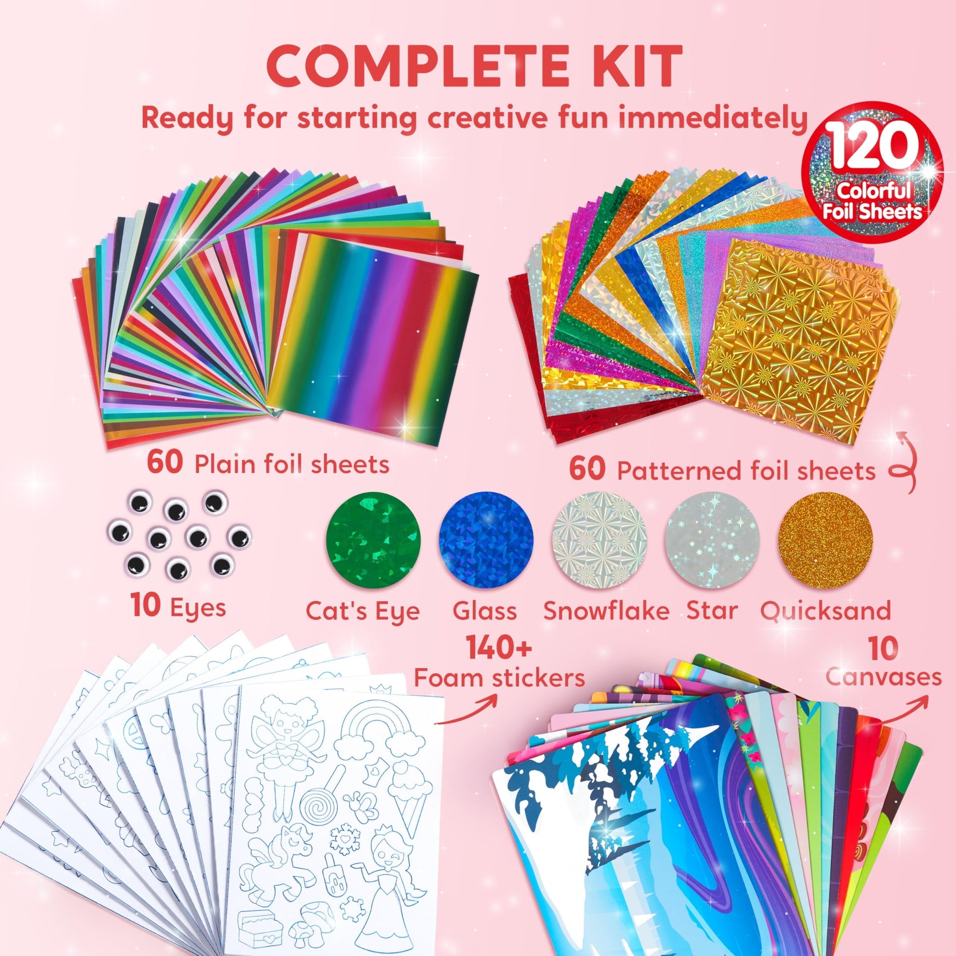 Joyfy Fashion Foil Art Kit for Kids, 10 Piece Unicorn and Princess Craft Set