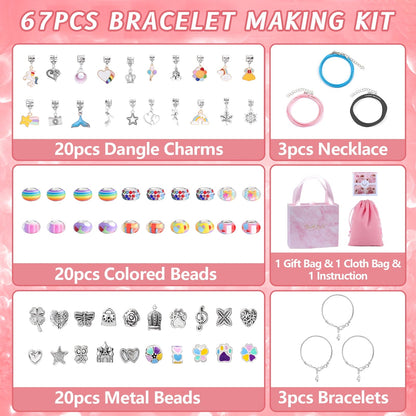 Yalumo 67pcs Charm Bracelet Making Kit, Girls Bracelet Jewelry Making Kit DIY, Birthday Gifts Set, Thanksgiving gift