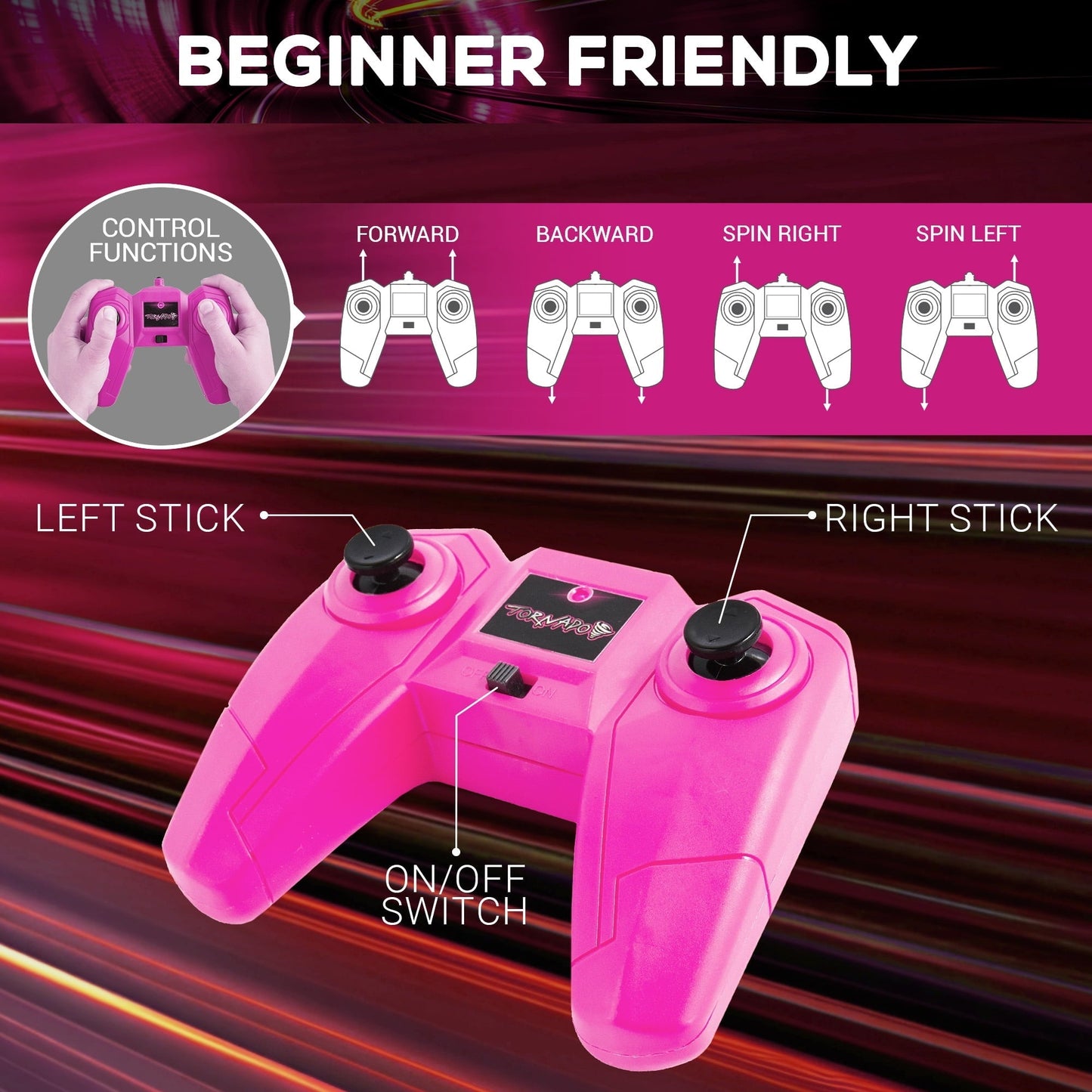 USA Toyz Tornado Extreme RC Car off-Road Rechargeable Toys Bright LEDs for Boys & Girls Age 6+ (Pink)