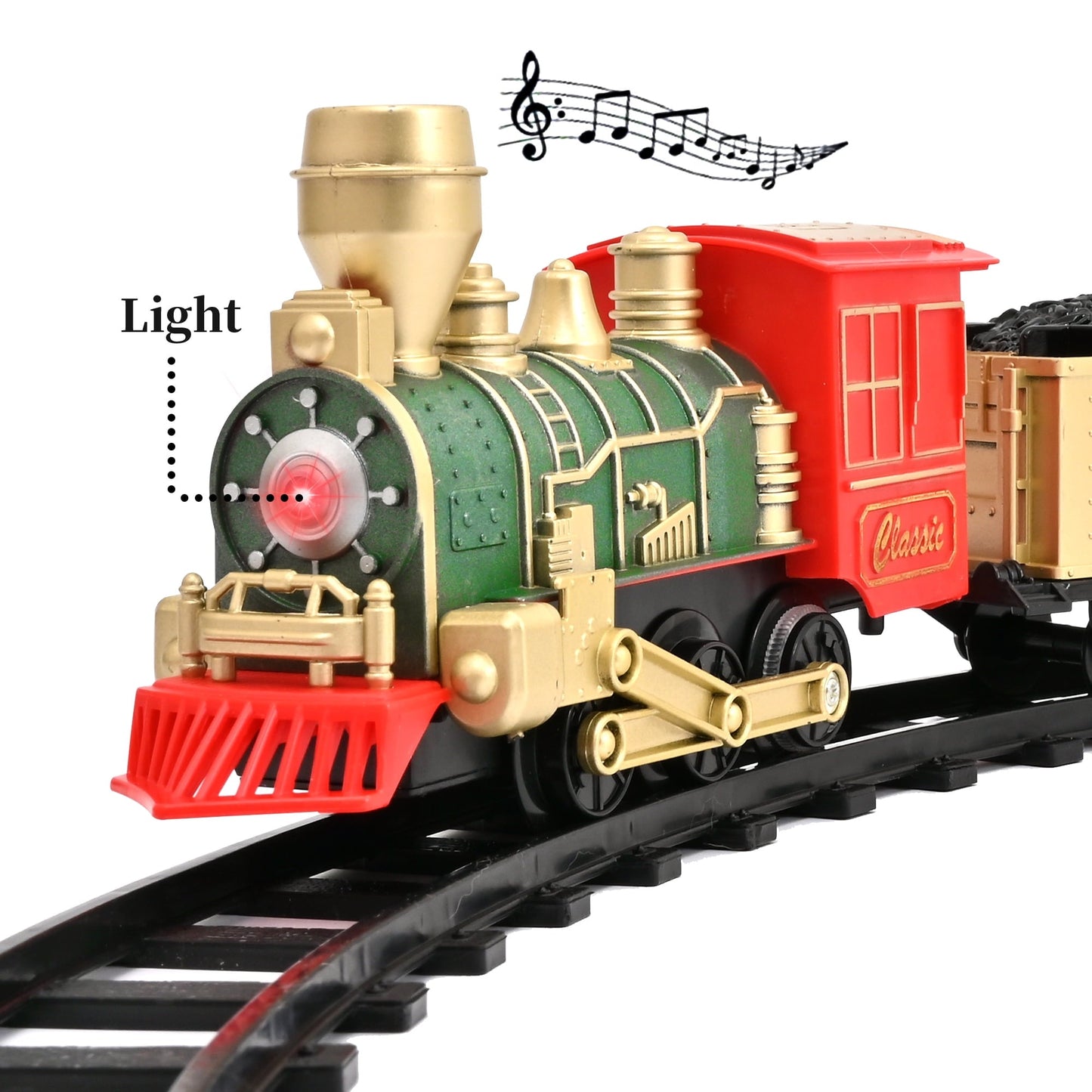 Train Set Toys- Electric Train Toy for Boys W/ Lights & Sound, Railway, Locomotive Engine, Cargo Cars, 3 Cars &10 Tracks, for 3-8