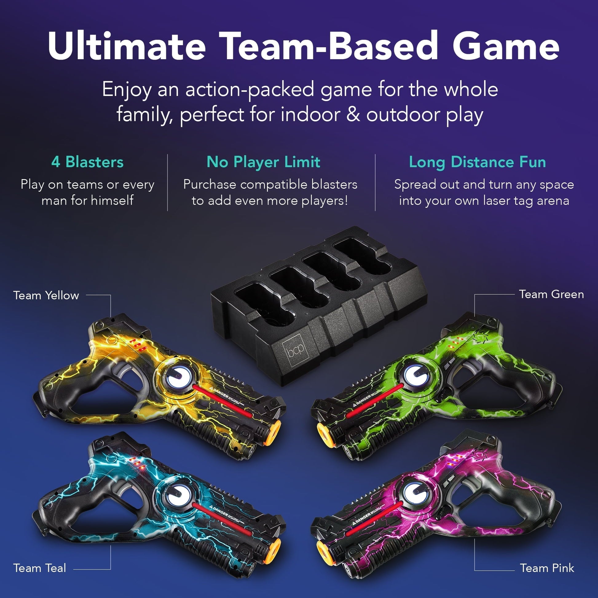 Best Choice Products Set of 4 Rechargeable Laser Tag Blasters No Vests Needed w/Docking Station - Yellow/Green/Blue/Pink