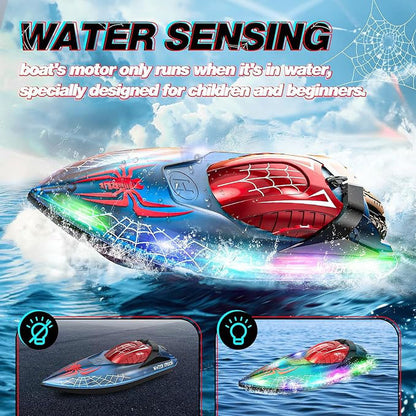 JoyStone RC Boat for Pools and Lakes, 2.4G 15+ MPH Fast Remote Control Boat with LED Lights, Racing Boats for Kids & Adults with 2 Rechargeable Battery, Gifts for Boys Girls (Red)