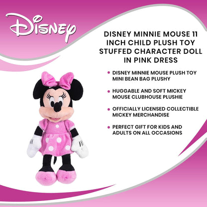 Disney Minnie Mouse Plush Doll 11" Pink Dress Stuffed Toy Girls