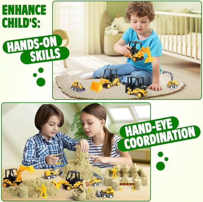 Billeeit Sand Construction Kit with 2.2lbs Play Sand, Large Foldable Sandbox, Construction Trucks, Castle Molds, and 36PCS Total Accessories, Creative Sand Play Set for Kids Ages 3+