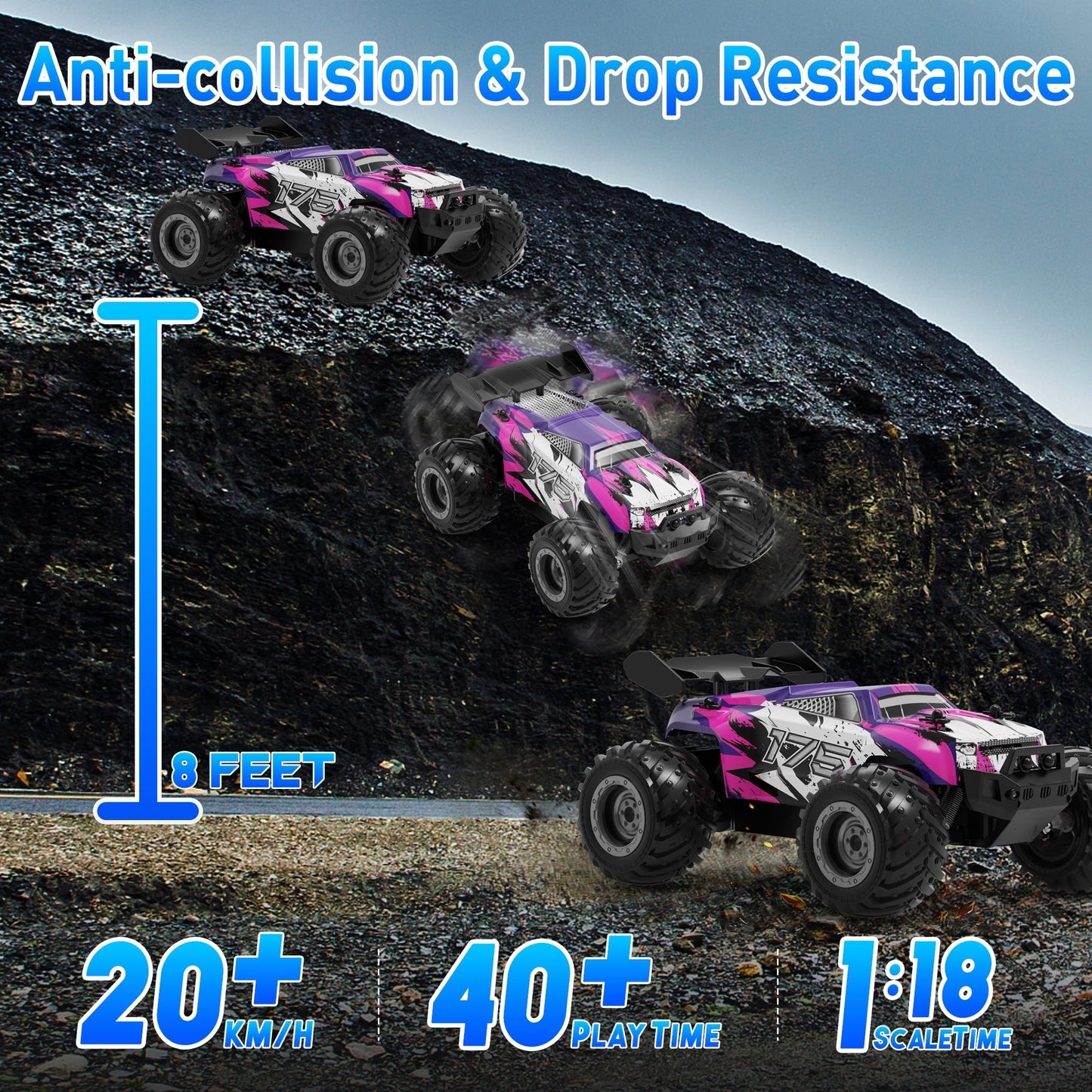 UUGEE Remote Control Car, RC Cars for Boys, 1:18 Scale High Speed off Road Monster Trucks with Lights, Christmas Birthday Gifts for 8-12 Kids