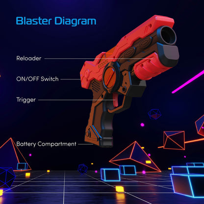 Kiddos Laser Tag Blasters Set, Battery Powered Laser Tag Guns and Chest Plates, Blue & Red, Set of 4