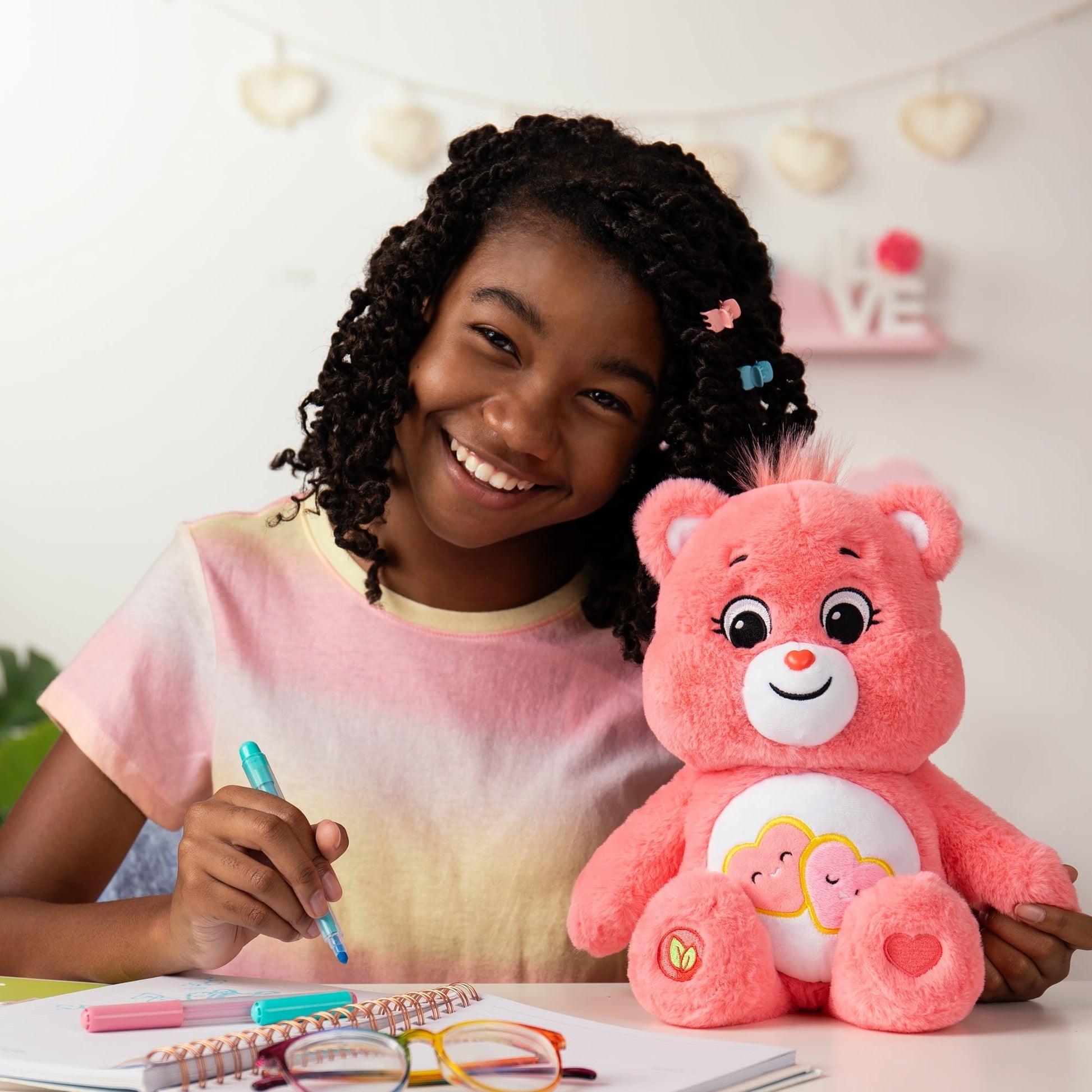 Care Bears 14" Love-A-Lot Bear Plushie - Medium Size - Soft and Huggable Stuffed Animal, Ages 4 Years and up