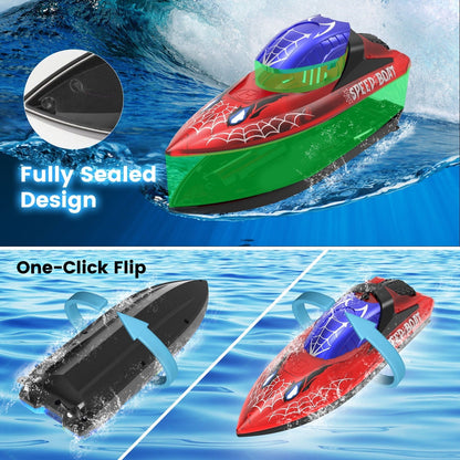 JoyStone RC Boat for Pools and Lakes, 2.4G 15+ MPH Fast Remote Control Boat with LED Lights, Racing Boats for Kids & Adults with 2 Rechargeable Battery, Gifts for Boys Girls (Red)