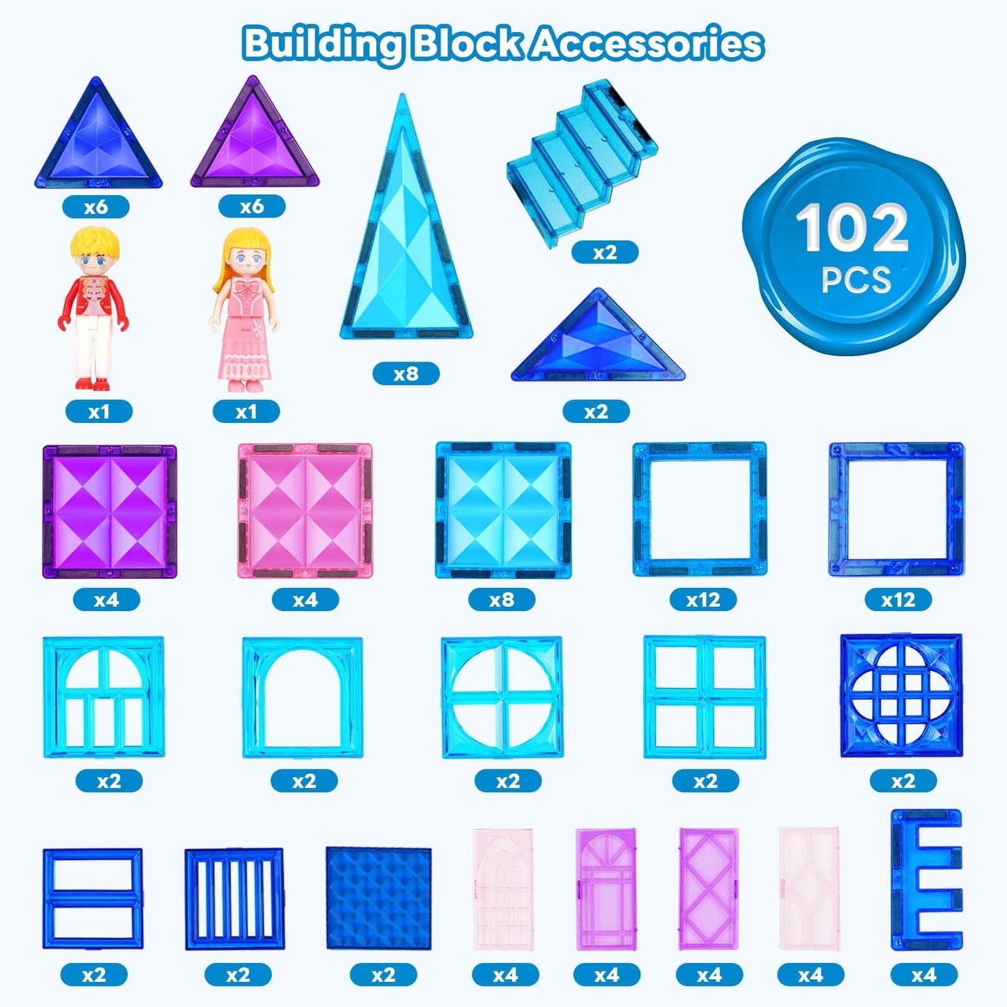 Ucradle Magnetic Tiles, 102 Pieces, 3D Magnetic Building Blocks for Kids, STEM Certified | Ages Children to Adult 3+