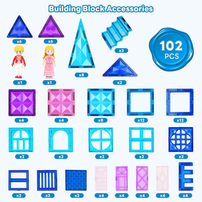 Ucradle Magnetic Tiles, 102 Pieces, 3D Magnetic Building Blocks for Kids, STEM Certified | Ages Children to Adult 3+