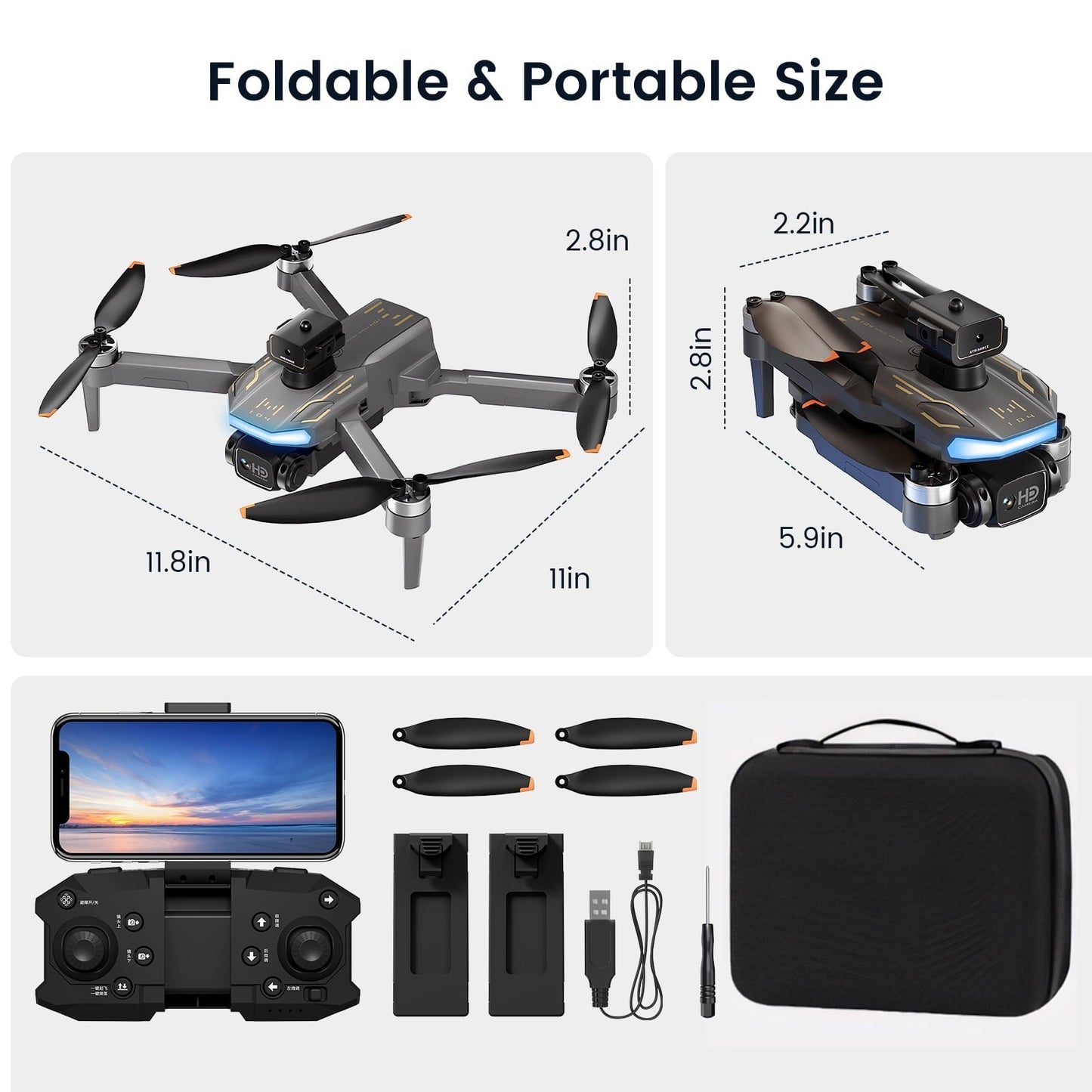 JoyStone 4K HD FPV Camera Drone for Adults Kids, Brushless Motor Foldable RC Drones with Altitude Hold, Headless Mode, Toys Gifts RC Quadcopter for Boys Girls with 2 Batteries