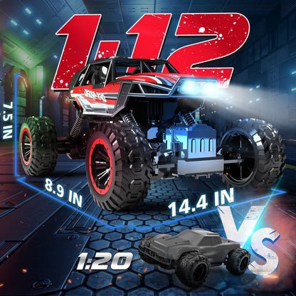 JoyStone 1:12 RC Cars 4WD Off-Road 2.4Ghz RC Monster Truck with Metal Shell and Light, Remote Control Car Crawler for Adult and Kid, 2 Batteries, Red