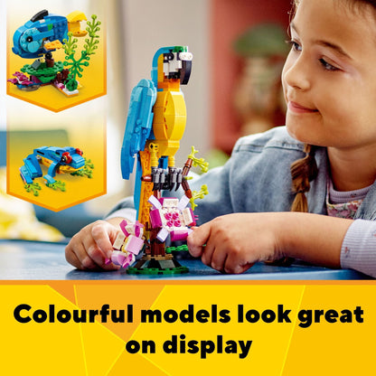 LEGO Creator 3 in 1 Exotic Parrot to Frog to Fish Animal Figures Building Toy, Creative Toys for Kids Ages 7 and Up, 31136