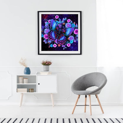 Butterfly Diamond Art Kits for Adults Beginners 5D Full Drill Round Purple Flowers Diamond Art for Home Decor 11.8x11.8 inch
