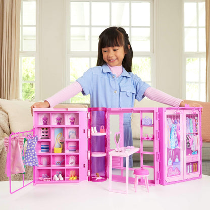 Barbie Dream Closet Toy Playset with Fashion Doll, Clothes, & Accessories, 3-ft-Wide with 25+ Pieces