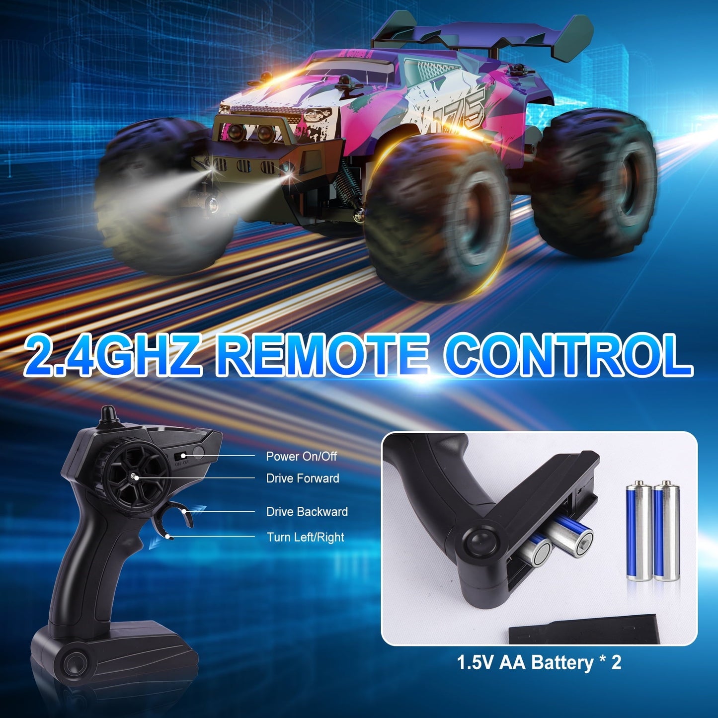 UUGEE Remote Control Car, RC Cars for Boys, 1:18 Scale High Speed off Road Monster Trucks with Lights, Christmas Birthday Gifts for 8-12 Kids
