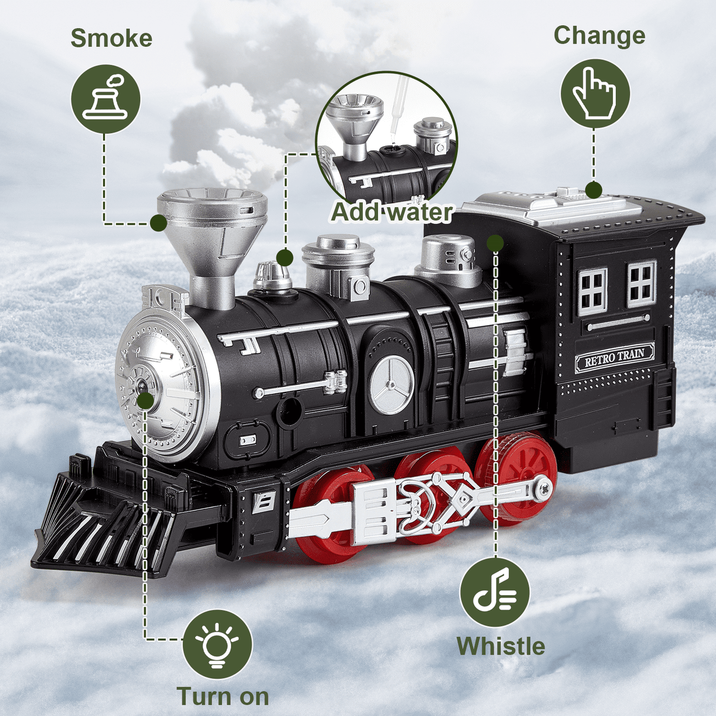 Gleamkid Electric Train Set for Kids, Train Track Toy with Smoke & Light & Sound, Christmas Train Gift for Boy & Girl