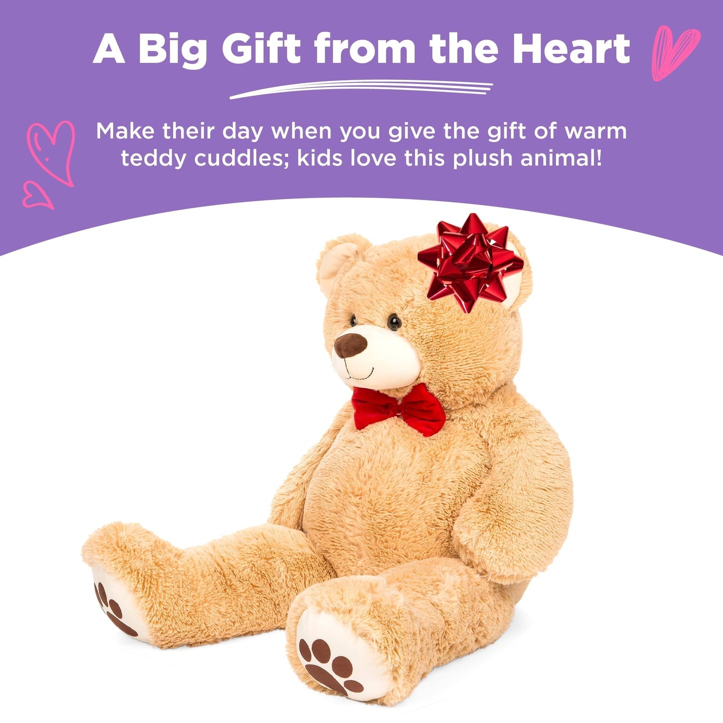 Best Choice Products 35in Giant Soft Plush Teddy Bear Stuffed Animal Toy w/ Bow Tie, Footprints - Brown