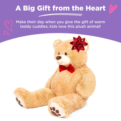 Best Choice Products 35in Giant Soft Plush Teddy Bear Stuffed Animal Toy w/ Bow Tie, Footprints - Brown