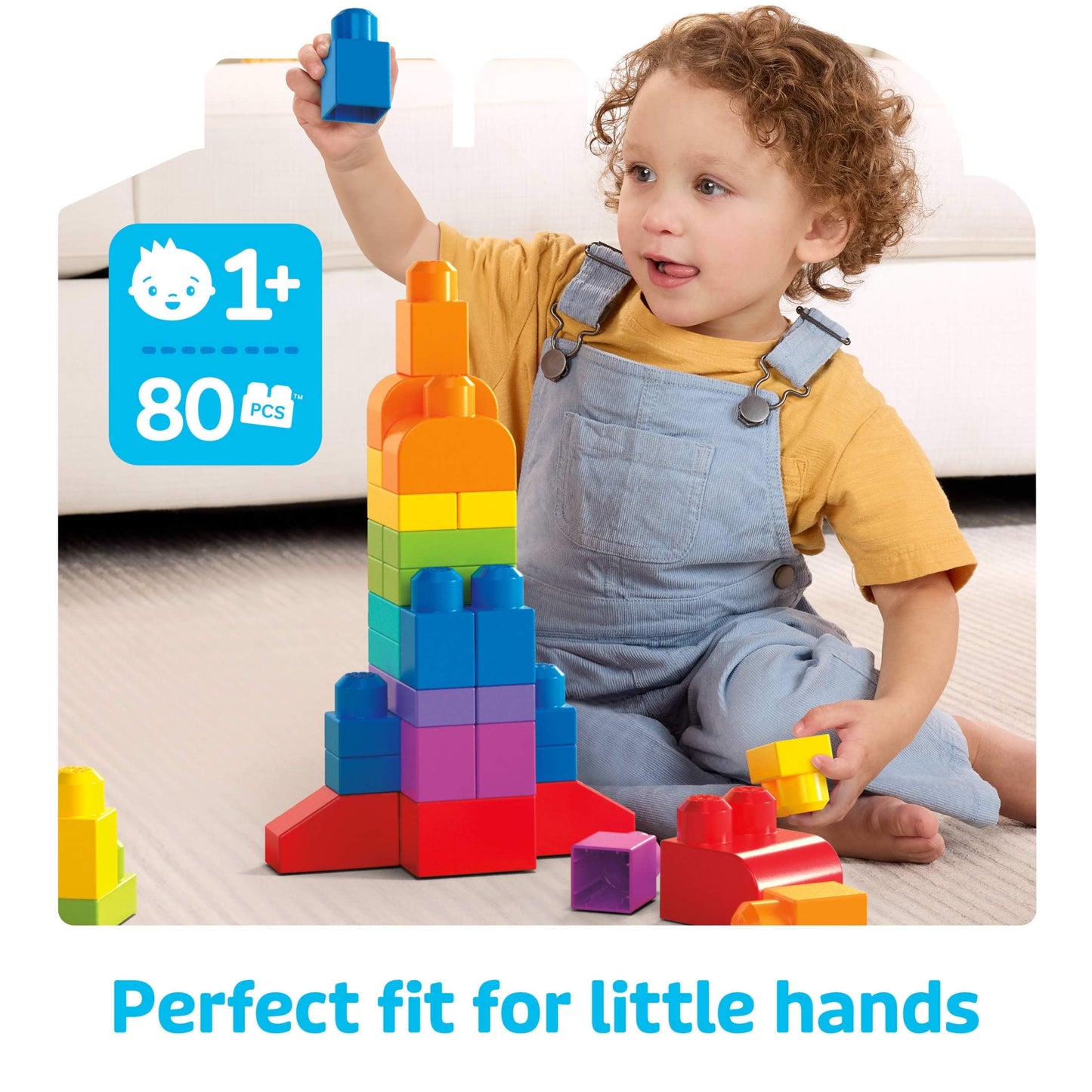 MEGA BLOKS Fisher-Price Toy Blocks Blue Big Building Bag with Storage (80 Pieces) for Toddler