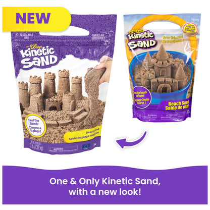 Kinetic Sand, 3lbs Beach Play Sand, Moldable Sensory Toys for Kids, Resealable Bag (Packaging May Vary), for Ages 3 and up