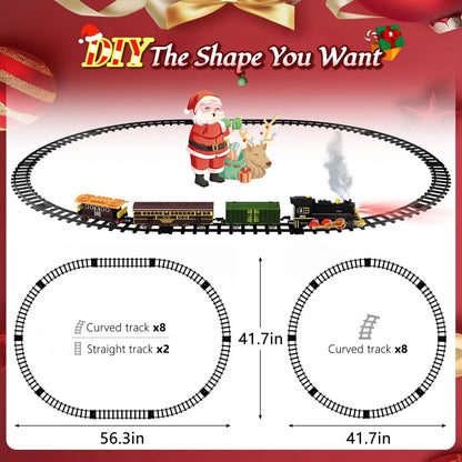 Teblint Train Set Toy with Remote Control, Electric Toy Train with Smoke, Lights & Sound, Rechargeable Steam Locomotive Engine Train Toy for 3 4 5 6 7 8+ Years Old Kids, Christmas Birthday Gift