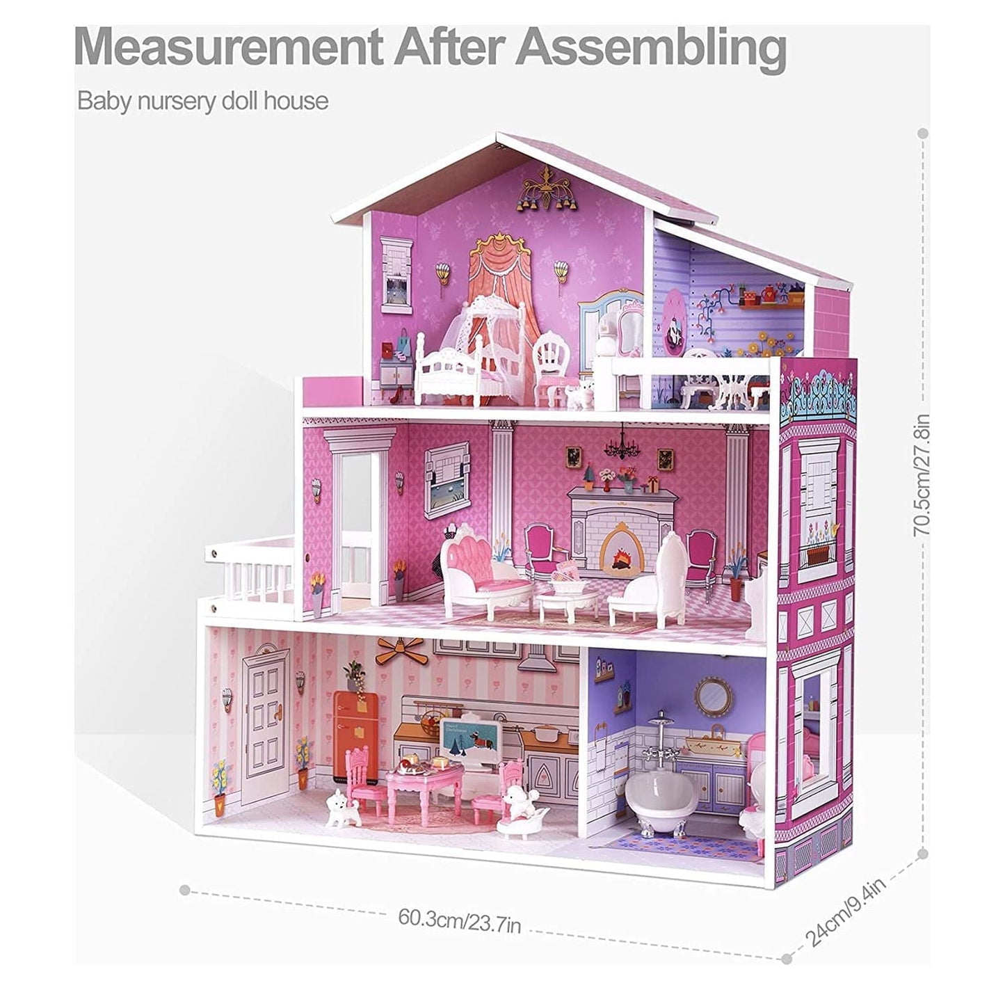 Robud Victoria Wooden Dollhouse for Kids Furniture Preschool Dollhouse House Toy for Toddlers Girls