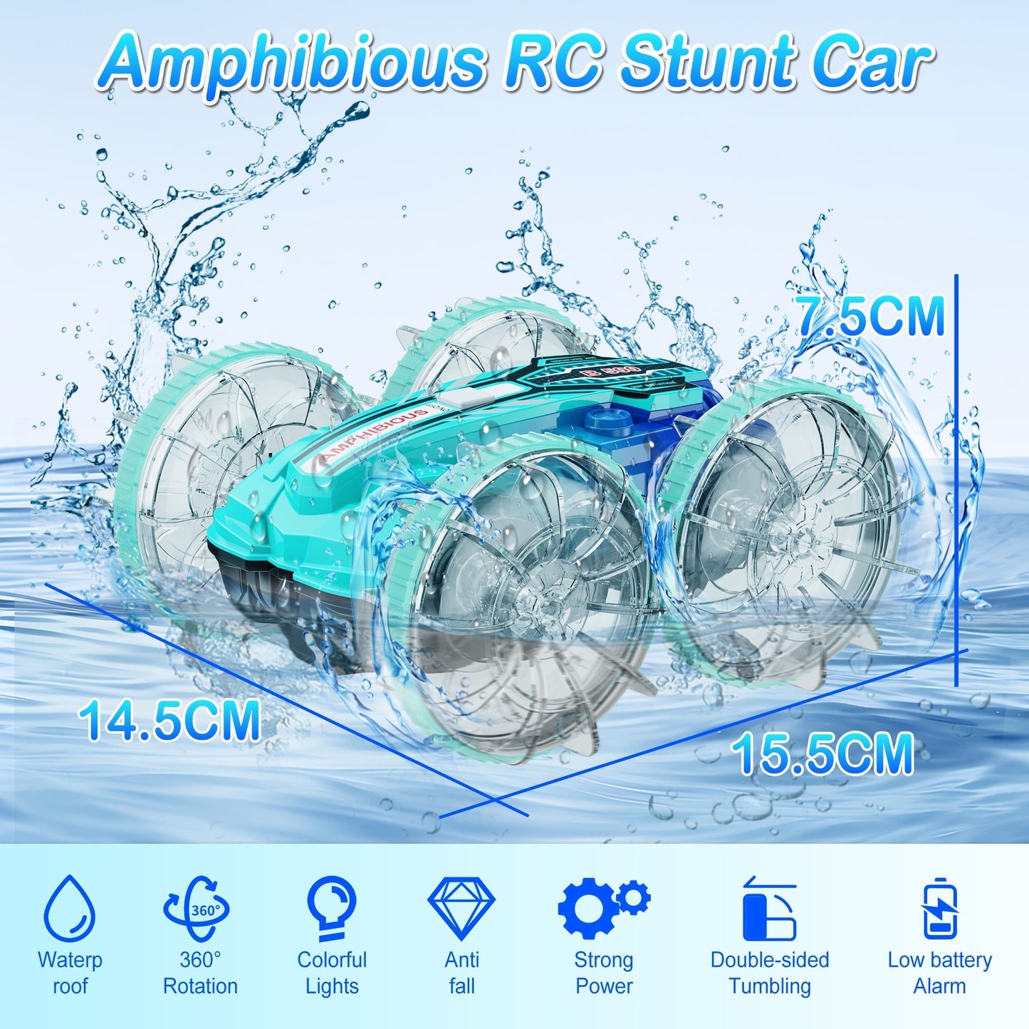 UUGEE Remote Control Cars, RC Car Toys for Kids 8+ Years Old Boys Girls Gifts, 4WD Gesture 360° Rotating Drift Amphibious RC Stunt Cars Boat with LED Lights - Blue