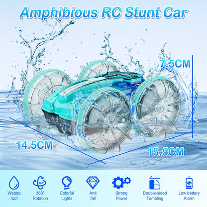 UUGEE Remote Control Cars, RC Car Toys for Kids 8+ Years Old Boys Girls Gifts, 4WD Gesture 360° Rotating Drift Amphibious RC Stunt Cars Boat with LED Lights - Blue