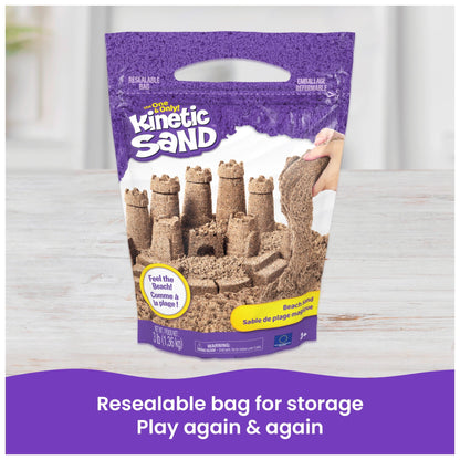 Kinetic Sand, 3lbs Beach Play Sand, Moldable Sensory Toys for Kids, Resealable Bag (Packaging May Vary), for Ages 3 and up